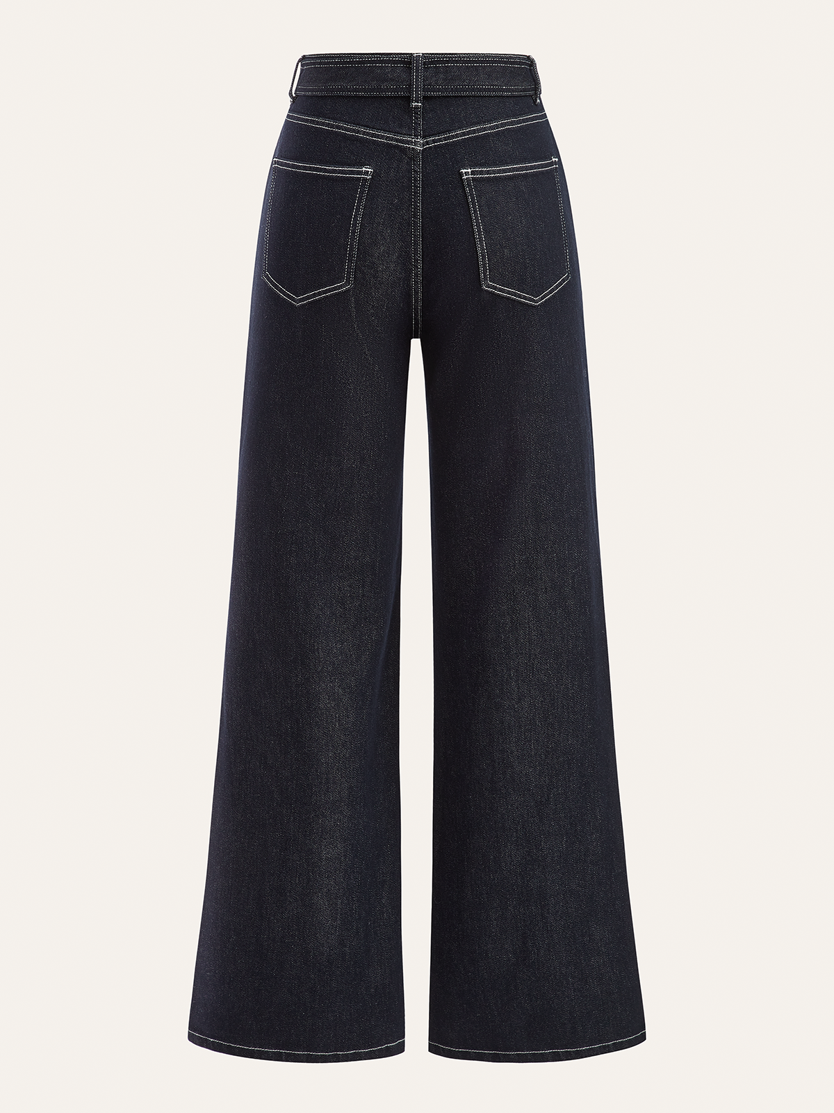 Denimbroek met contrasterende stiksels en ceintuur