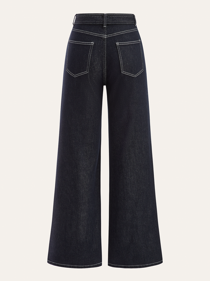 Denimbroek met contrasterende stiksels en ceintuur