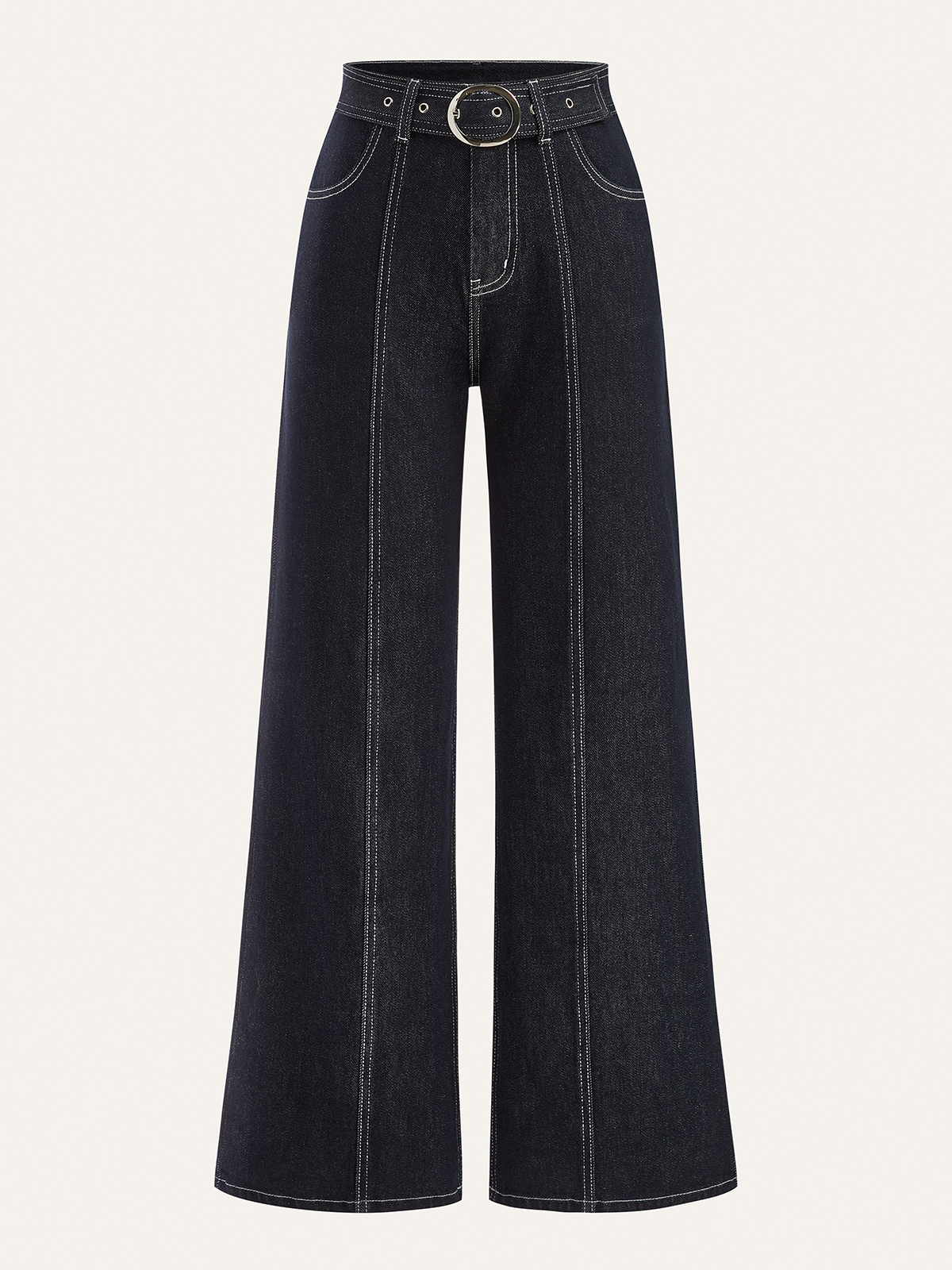 Denimbroek met contrasterende stiksels en ceintuur