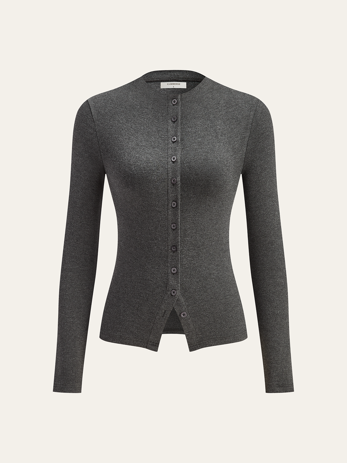 Longsleeve-T-shirt met opstaande kraag en knoopsluiting