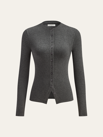 Longsleeve-T-shirt met opstaande kraag en knoopsluiting