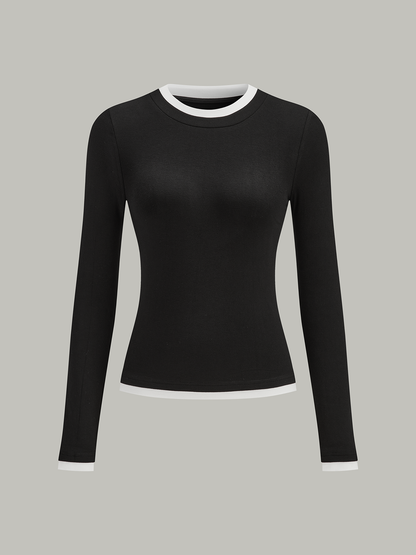 T-shirt met lange mouwen en contrasterende biezen