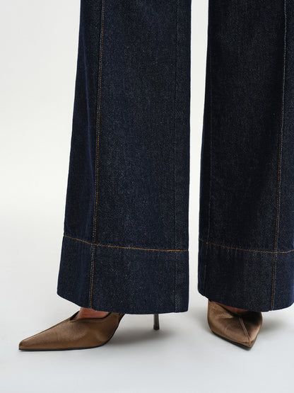 High-Waist Denim-Jeans mit weitem Bein