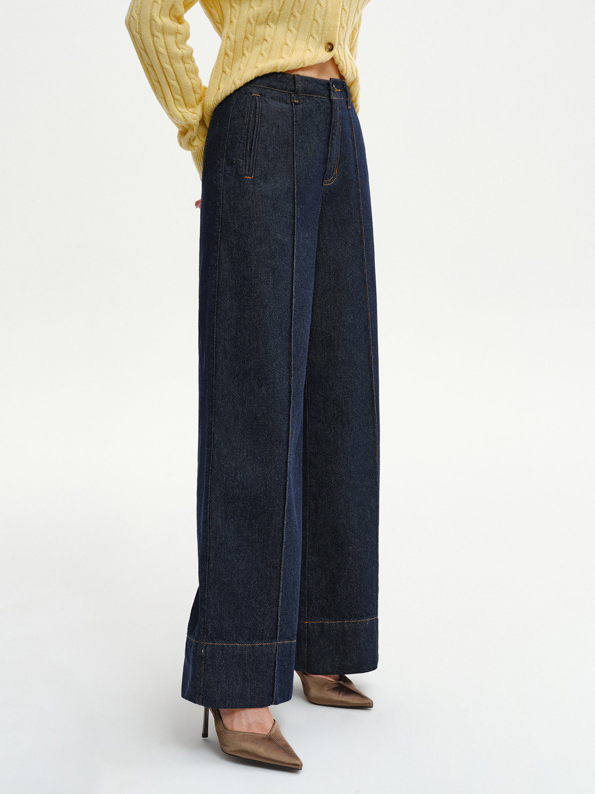 High-Waist Denim-Jeans mit weitem Bein