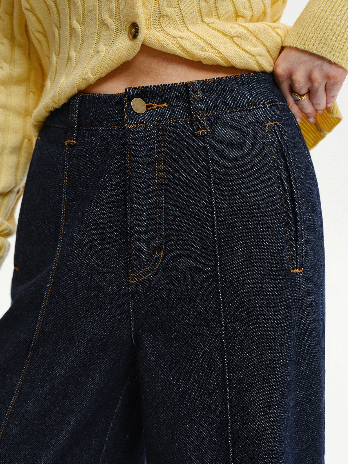 High-Waist Denim-Jeans mit weitem Bein