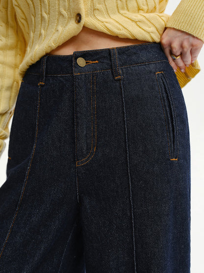 High-Waist Denim-Jeans mit weitem Bein