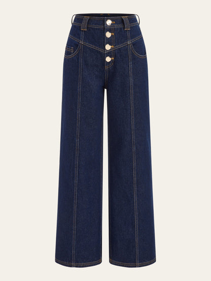 Mid-rise wide-leg jeans with a button fly