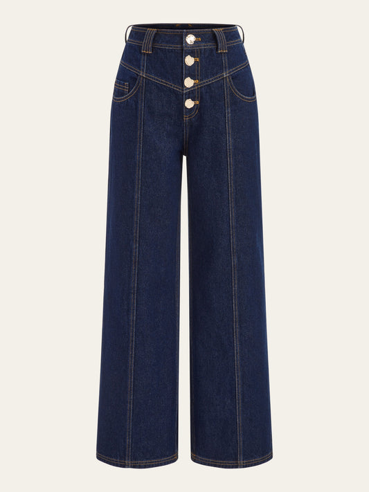 Mittelhohe Jeans mit weitem Bein und Knopfleiste vorne