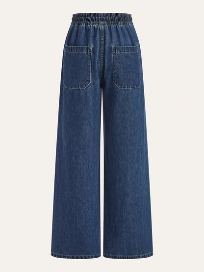 Denim broek met trekkoord en wijde pijpen