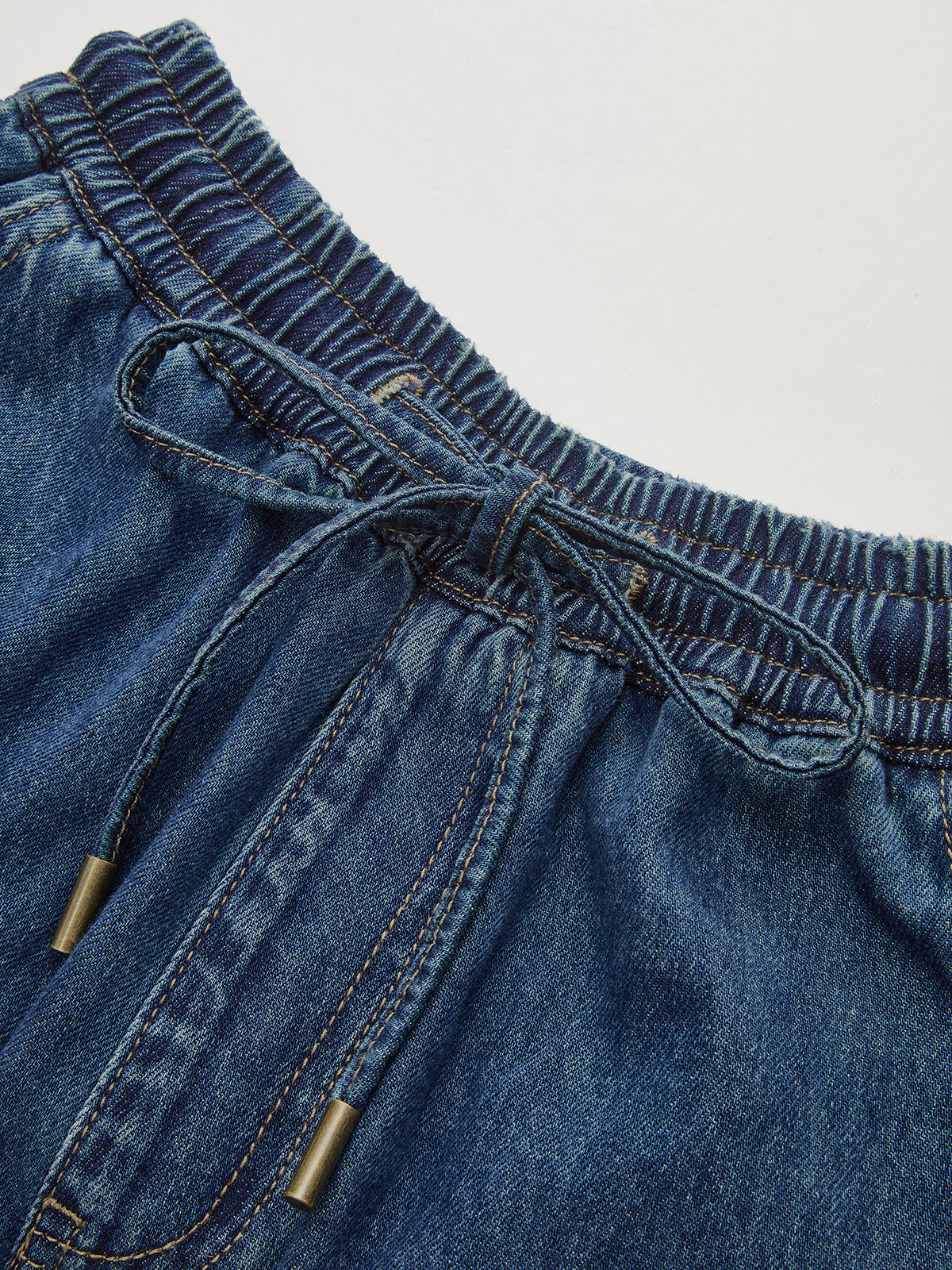 Denim broek met trekkoord en wijde pijpen