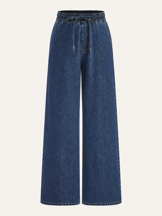 Denimhose mit Kordelzug und weitem Bein