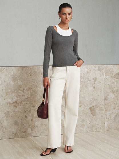 2-in-1 Stricktop aus Wollmischung mit Lagen-Optik und Cut-out