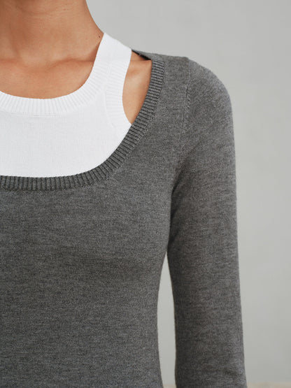 2-in-1 Stricktop aus Wollmischung mit Lagen-Optik und Cut-out
