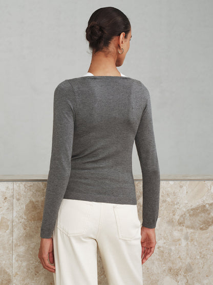 2-in-1 Stricktop aus Wollmischung mit Lagen-Optik und Cut-out