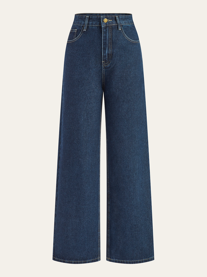 Mittelhohe Denimhose mit weitem Bein