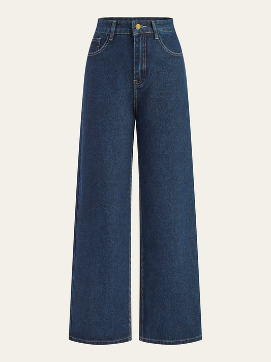 Mittelhohe Denimhose mit weitem Bein