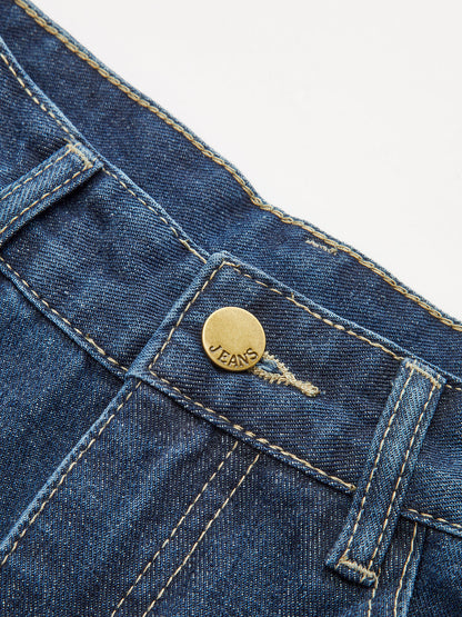 Mittelhohe Denimhose mit weitem Bein