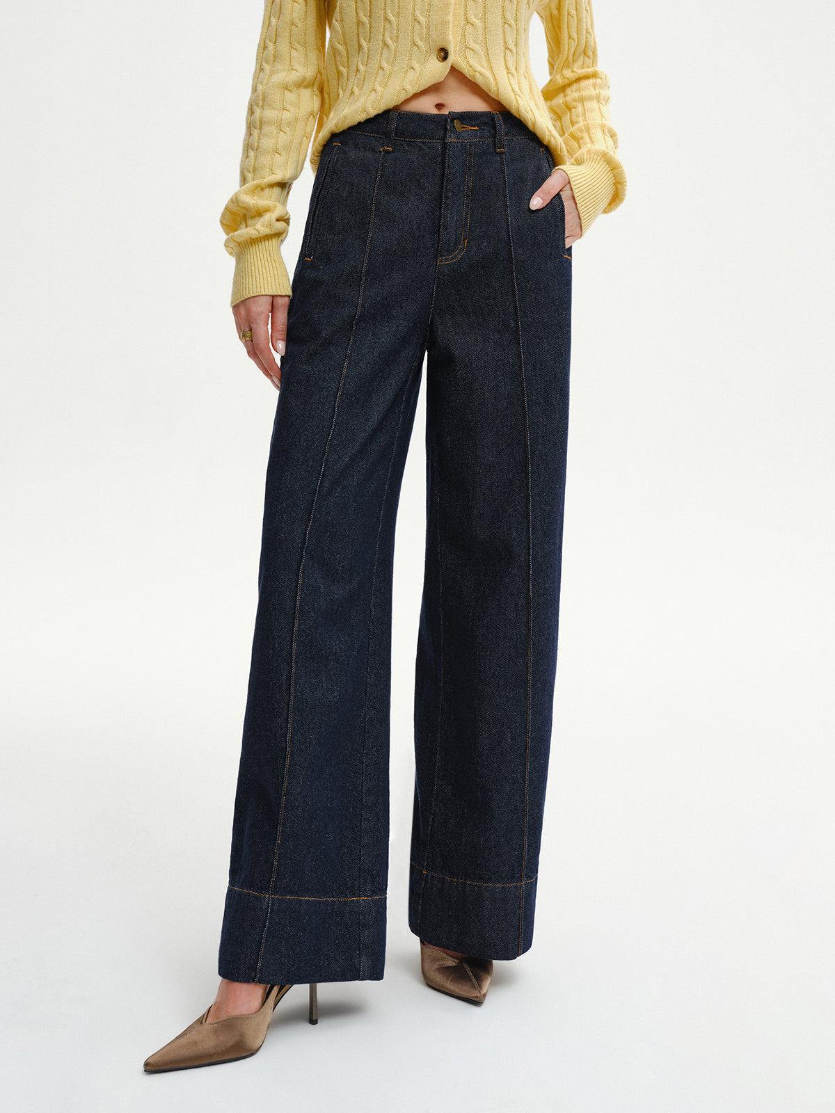 High-Waist Denim-Jeans mit weitem Bein