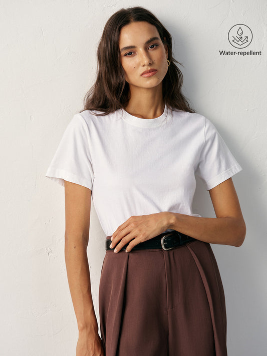 Waterafstotend katoenen T-shirt met ronde hals