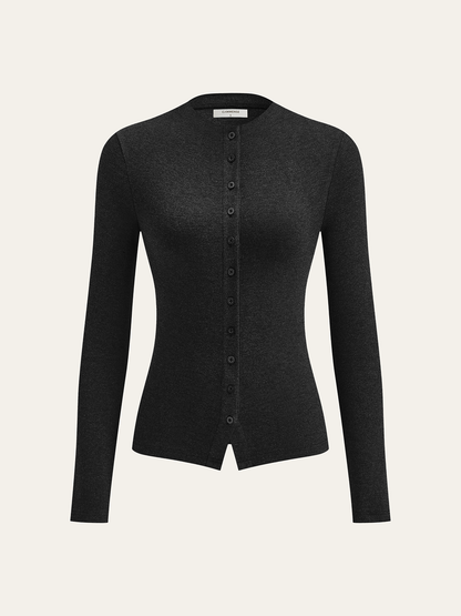Longsleeve-T-shirt met opstaande kraag en knoopsluiting