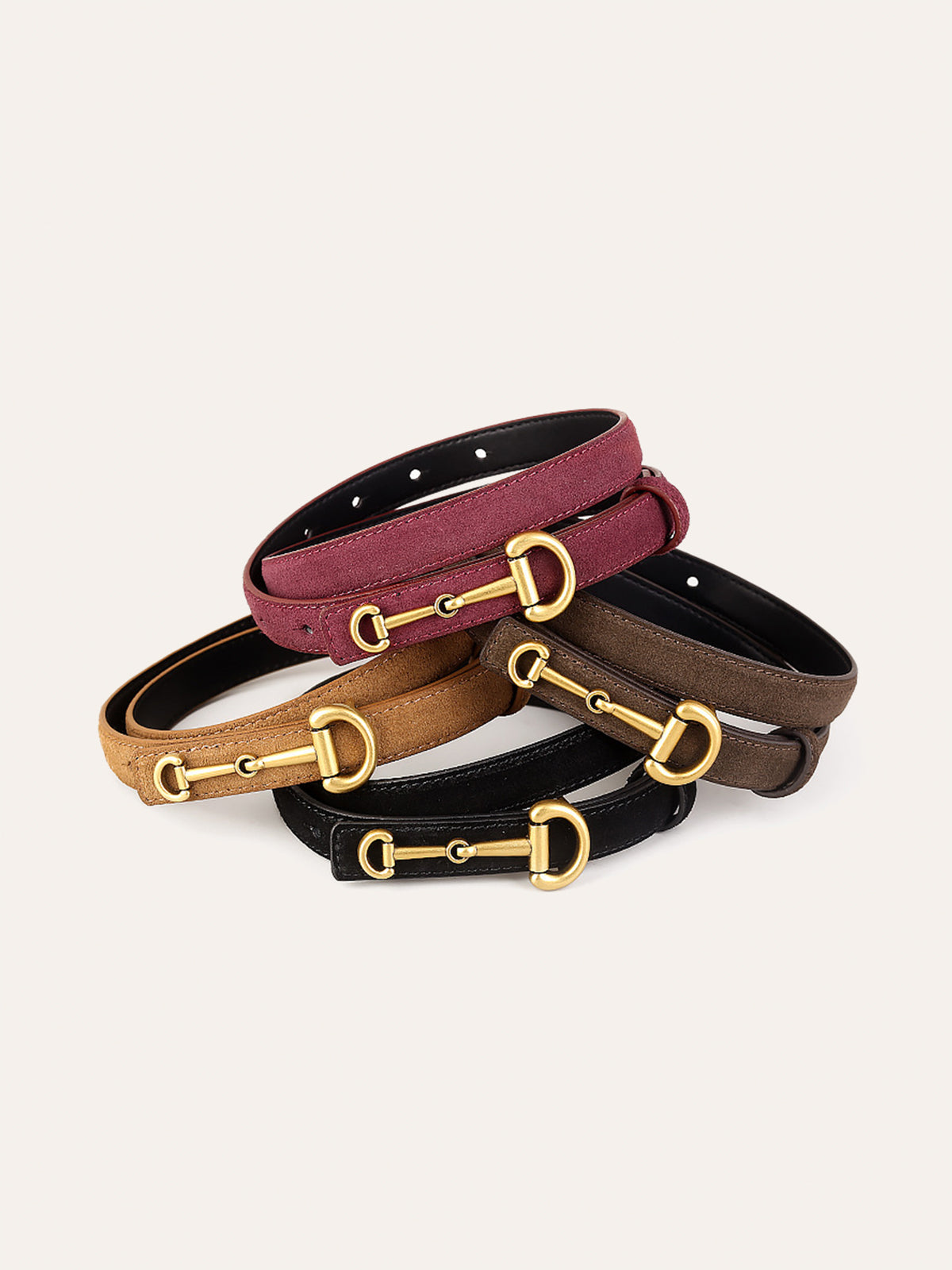 Smalle suède riem met Horsebit-gesp