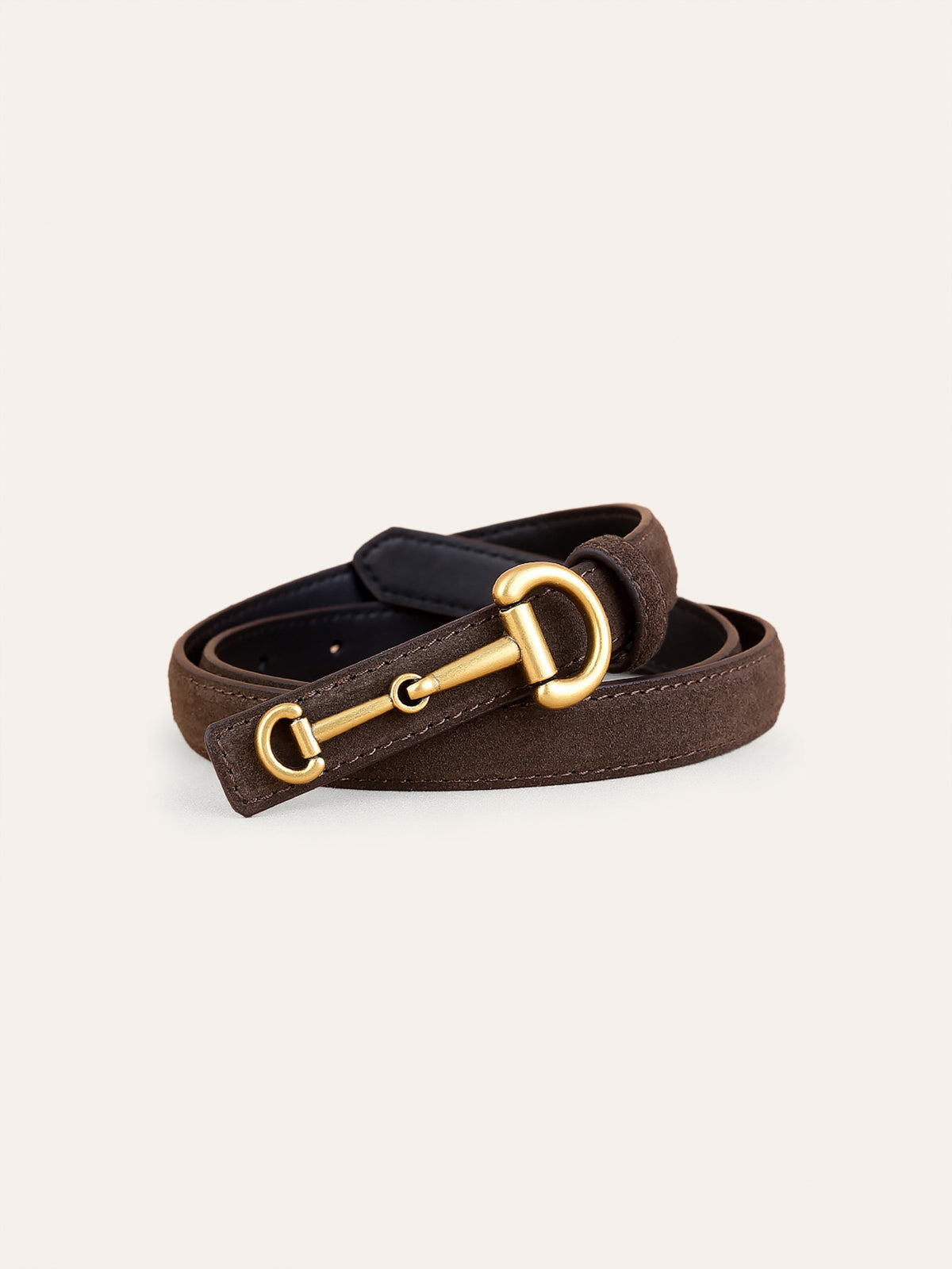 Smalle suède riem met Horsebit-gesp