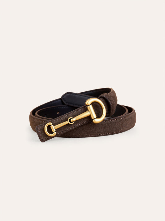 Smalle suède riem met Horsebit-gesp