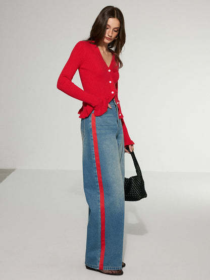 Contrast-gestreepte jeans met wijde pijpen