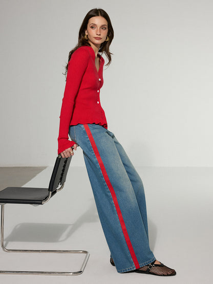 Contrast-gestreepte jeans met wijde pijpen