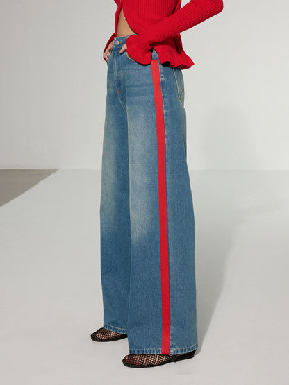 Contrast-gestreepte jeans met wijde pijpen