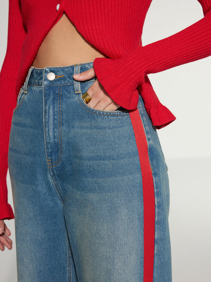 Contrast-gestreepte jeans met wijde pijpen