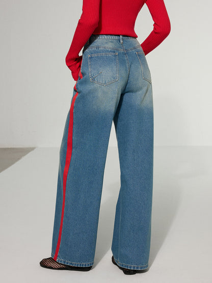 Contrast-gestreepte jeans met wijde pijpen