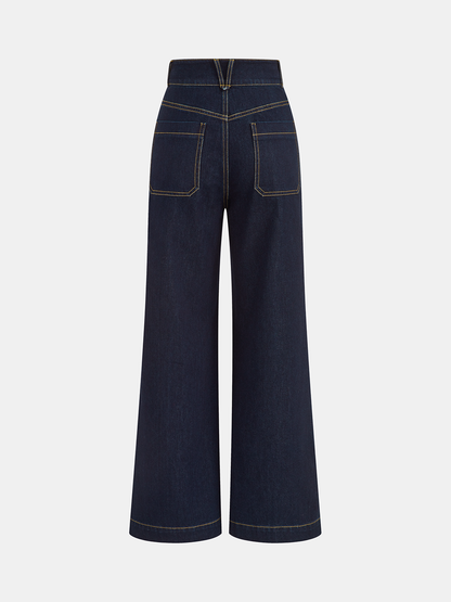 High-Waist Denimhose mit Doppelknopf und geradem Bein