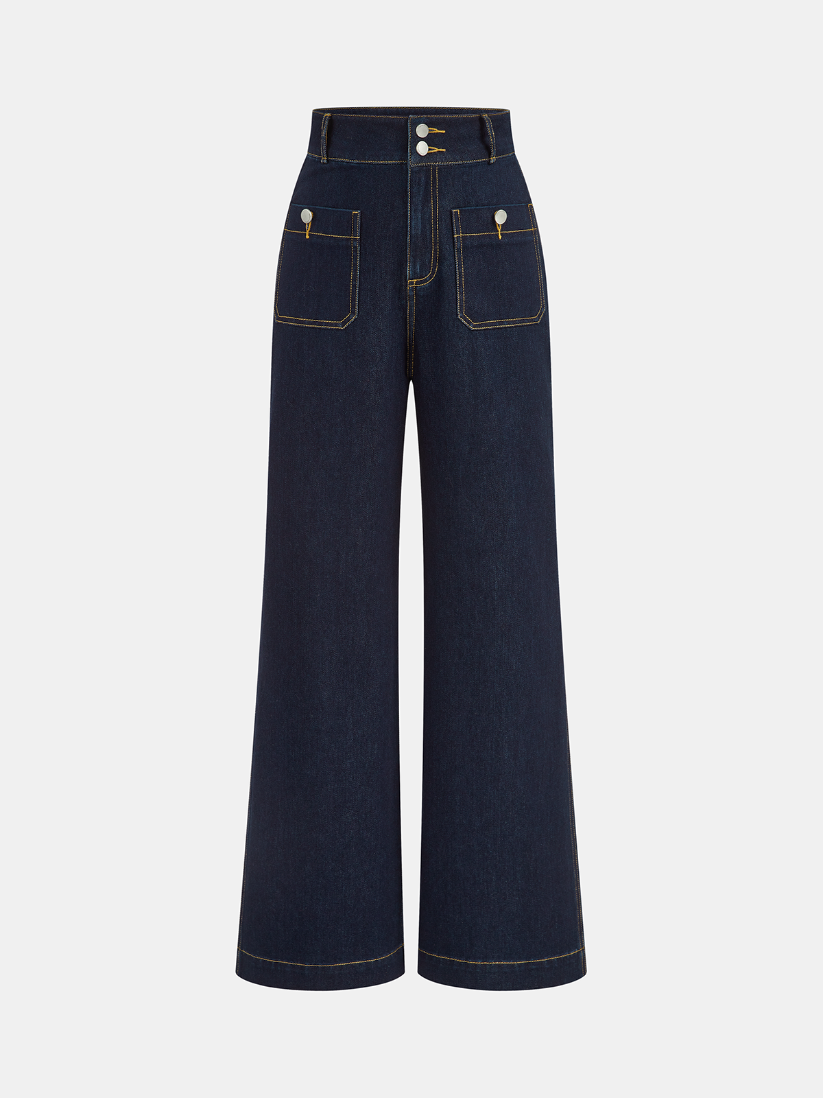 High-Waist Denimhose mit Doppelknopf und geradem Bein