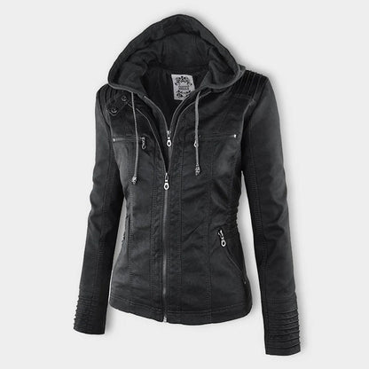 Isabelle – Veste moderne en cuir avec capuche