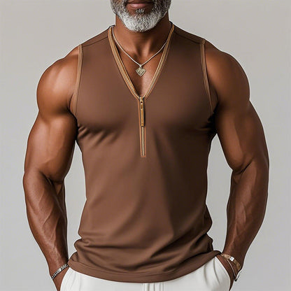 【24 uur verzonden】Heren Zomer Mode Sportstof V-hals Rits Tank Top MTA2382D0P