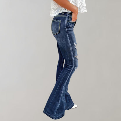 Janina | Hochtaillierte, ausgefranste Jeans mit Rissen