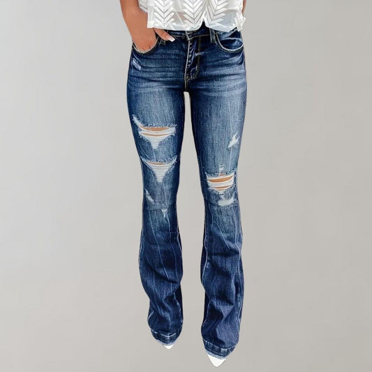 Janina | Hochtaillierte, ausgefranste Jeans mit Rissen
