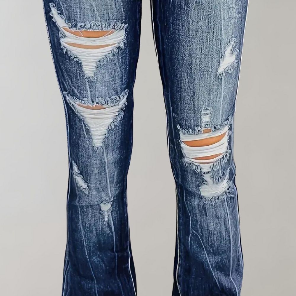 Janina | Hochtaillierte, ausgefranste Jeans mit Rissen