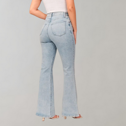 Sanne | Højtaljede Mørke Flare Jeans