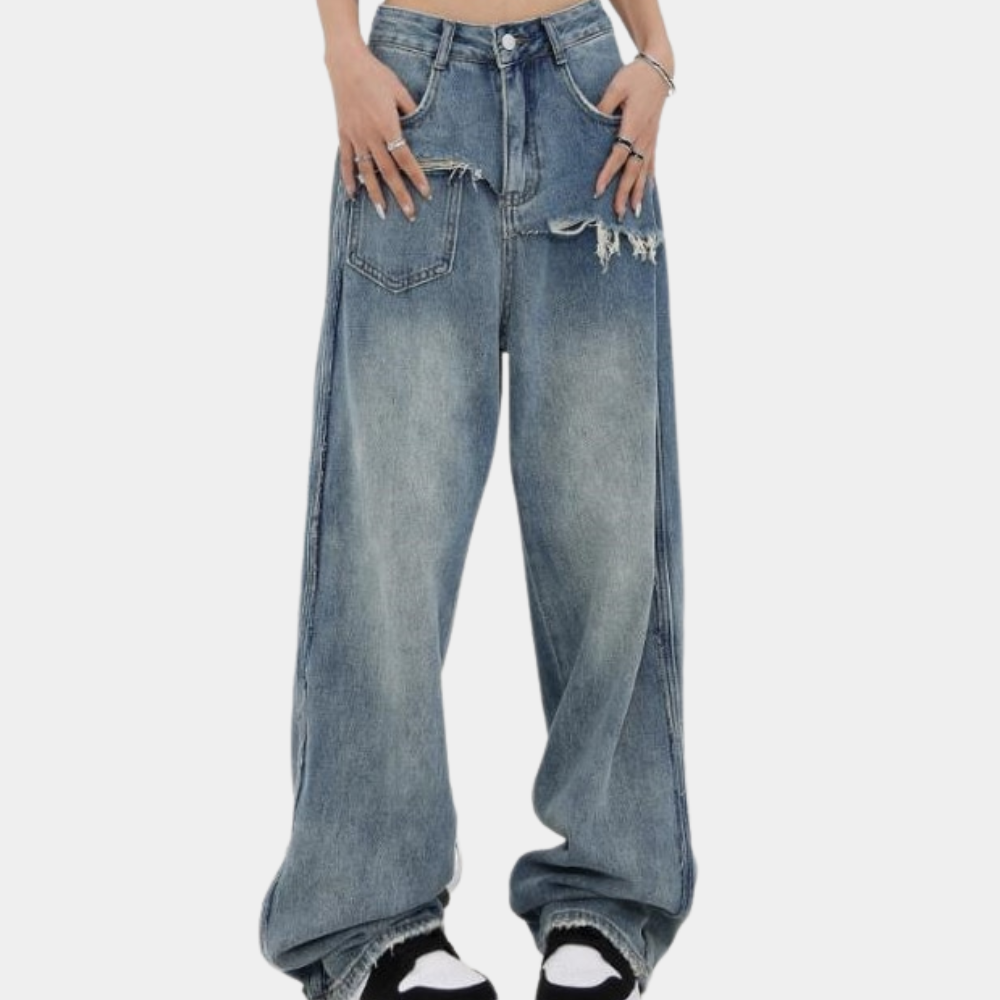 Serina | Stilfulde Distressed Jeans med Brede Ben