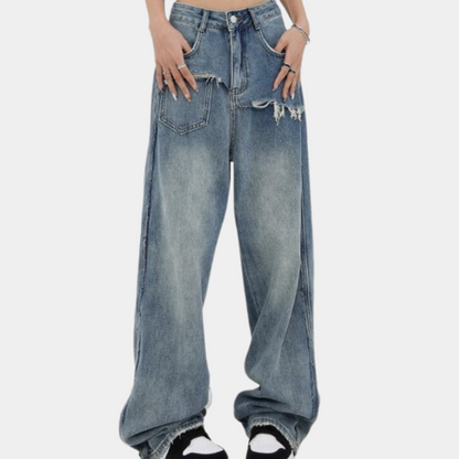 Serina | Stilfulde Distressed Jeans med Brede Ben