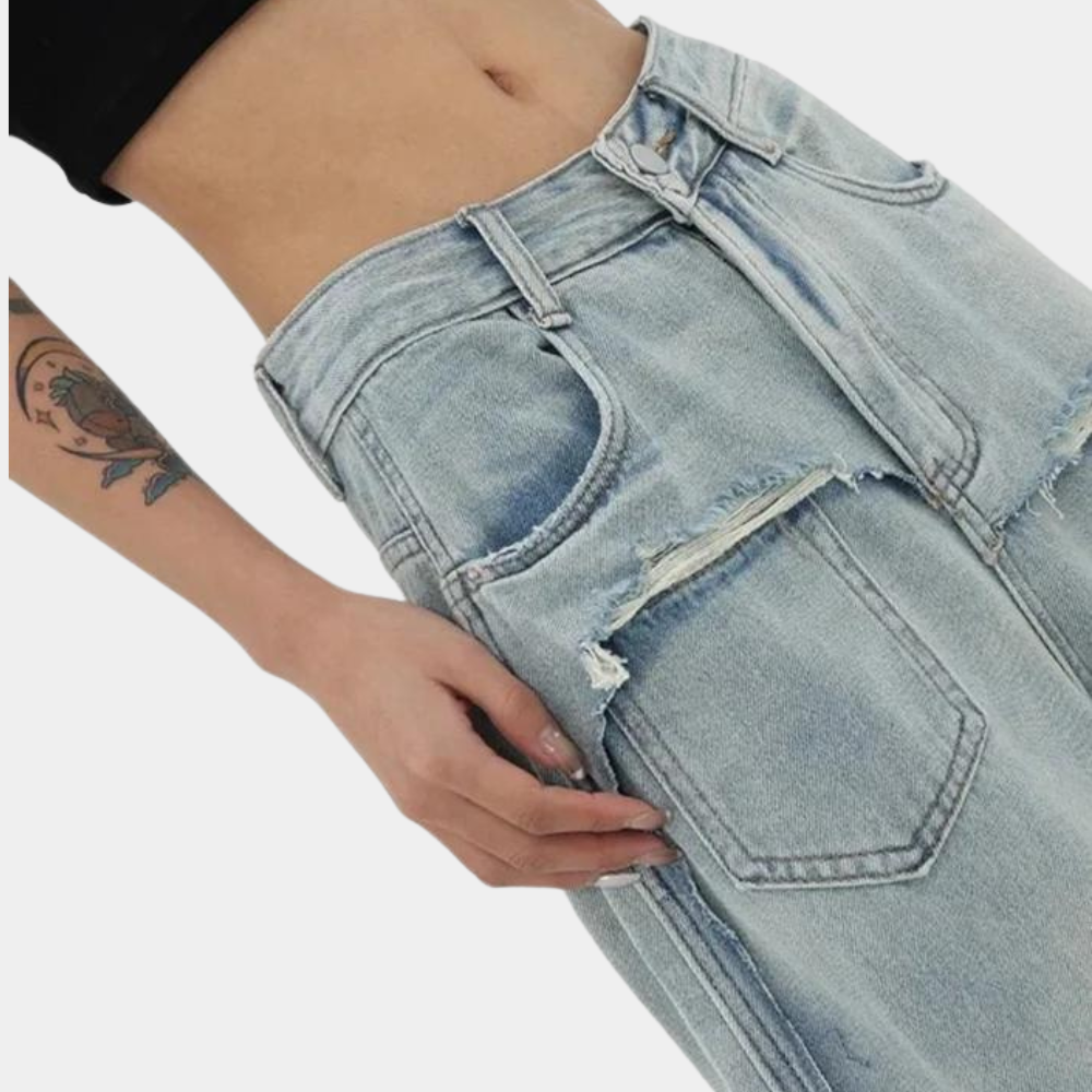 Serina | Stilfulde Distressed Jeans med Brede Ben