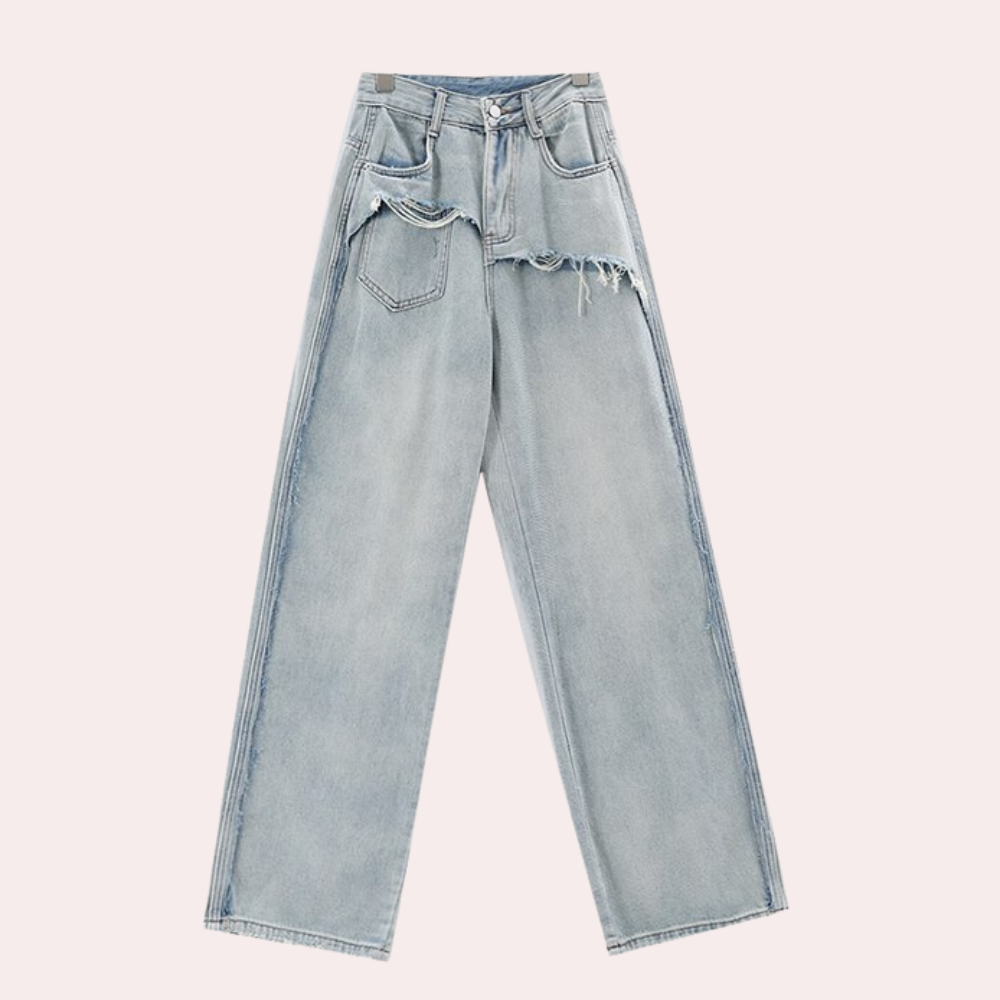 Serina | Stilfulde Distressed Jeans med Brede Ben
