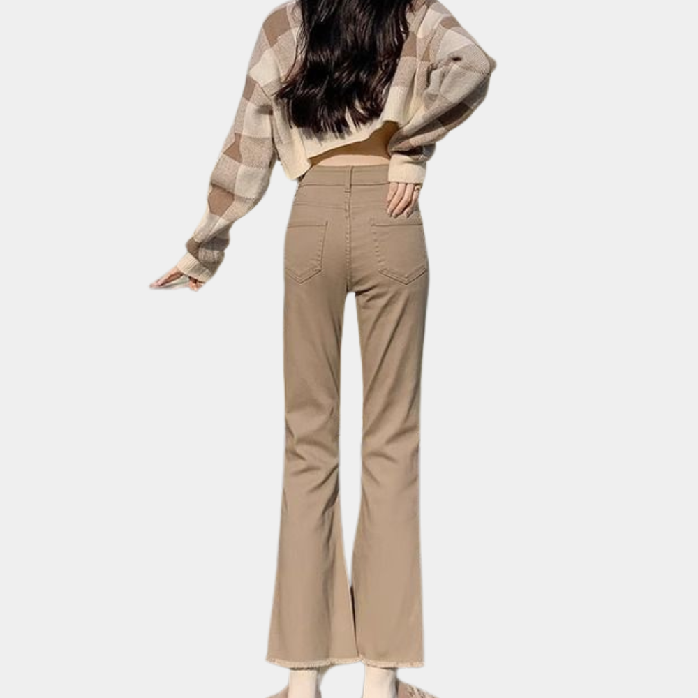 Liva | Stijlvolle hoge taille broek met uitlopende pijpen
