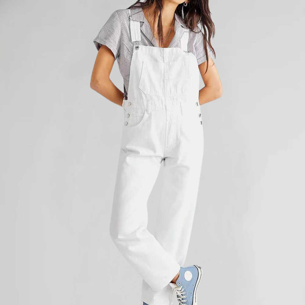 THARAH | Denim dames tuinbroek met gekruiste rug