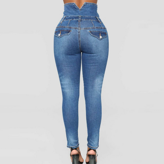 Katja | Højtaljede Slidte Skinny Jeans med Knapper
