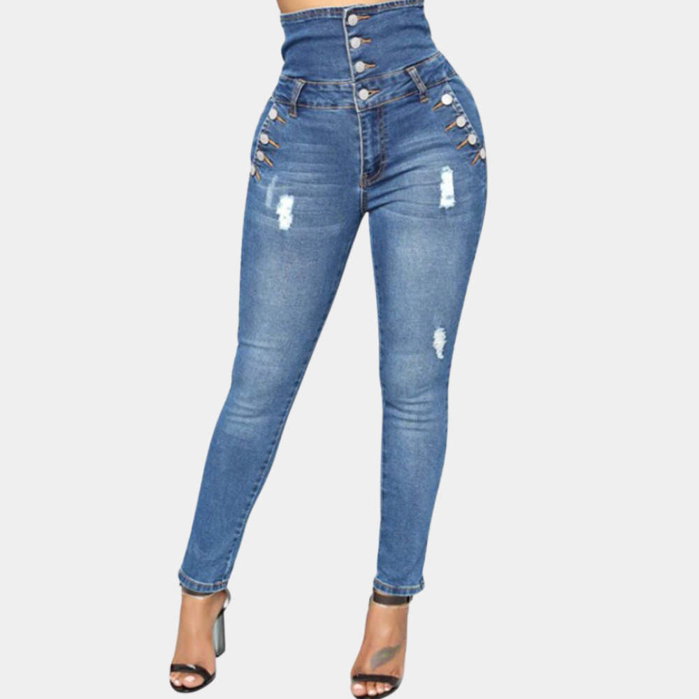 Katja | High-waisted distressed skinny jeans with buttons