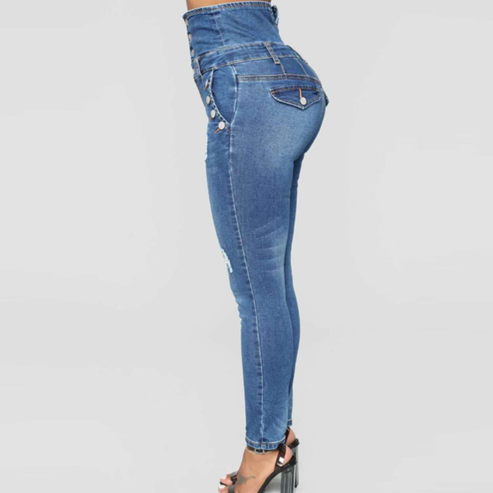 Katja | High-waisted distressed skinny jeans with buttons