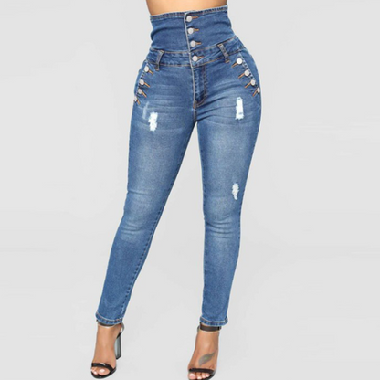 Katja | High-waisted distressed skinny jeans with buttons